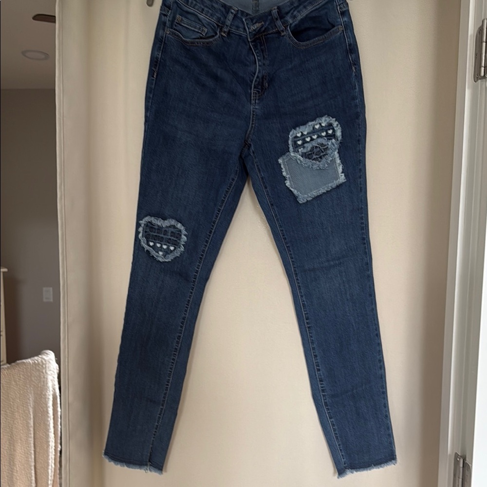 CHARLIE B Blue Straight Leg Jeans with Patch Details